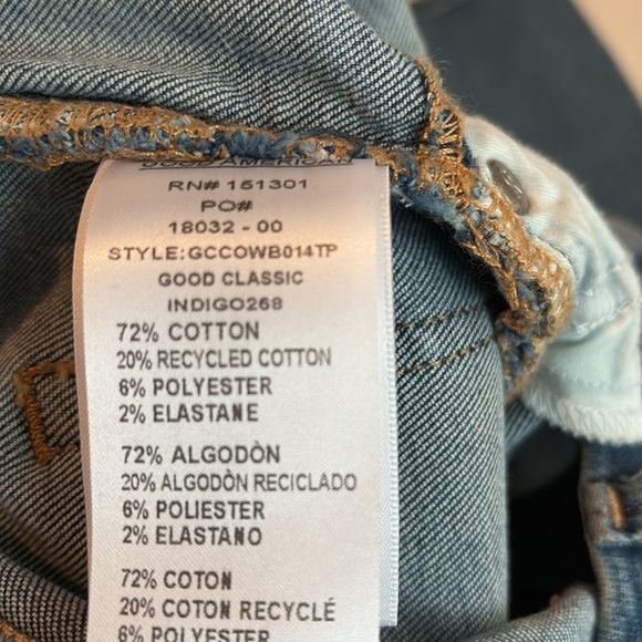 Good American crossover waist asymmetrical waist straight leg indigo blue jeans - Picture 16 of 16